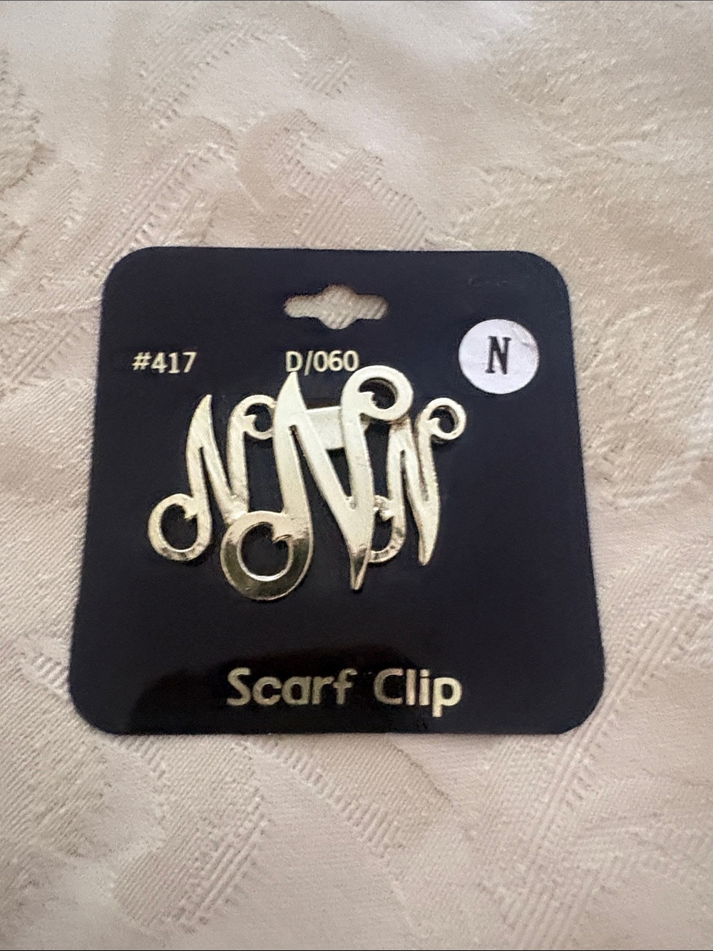 Vintage Monogram Initial Goldtone Brooch Scarf Clip Letter N